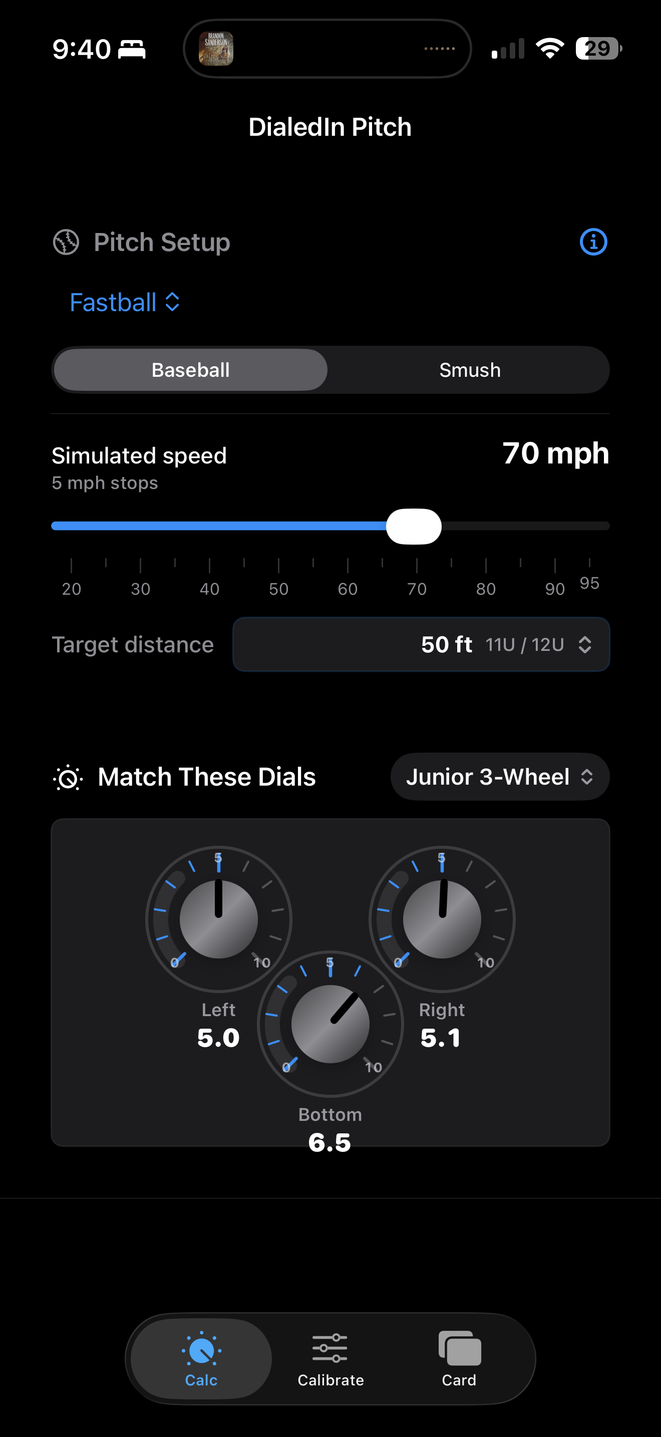 DialedIn Pitch calculator screen