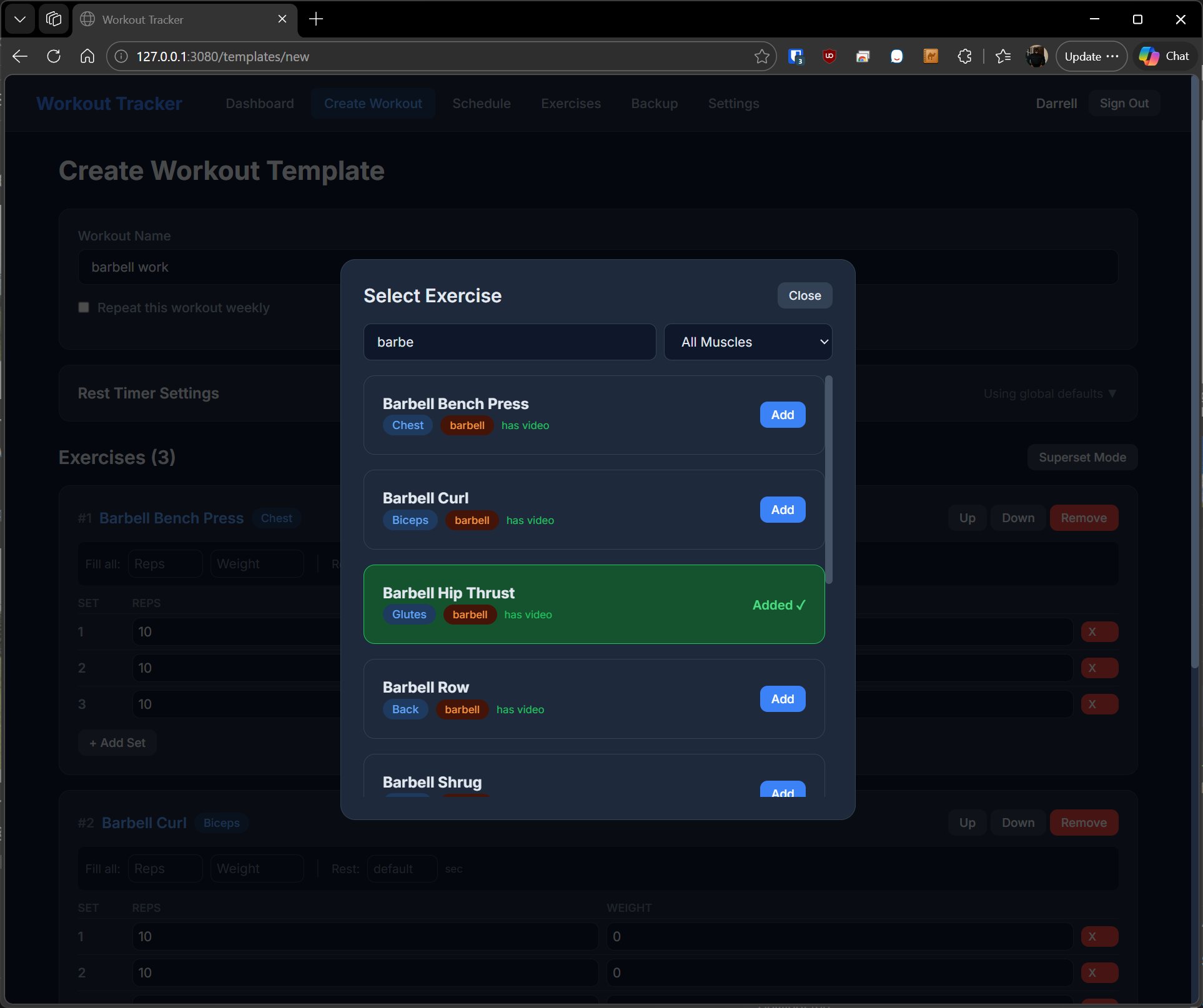 Add exercise to workout